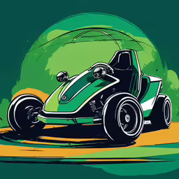 an illustration of a green car with white rims,a green and white dune buggy driving through the desert