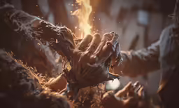 a person that is holding something with one hand
