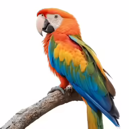 a red and yellow parrot sitting on top of a tree branch