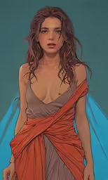 a woman standing with a very long hair