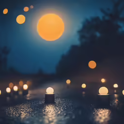 several lit candles are lit on a rainy night