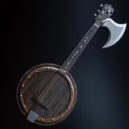 an old style guitar with a pickle