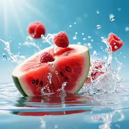a watermelon is sliced in half and floating in the ocean