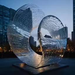 a sculpture with a round metal structure that looks like an o r