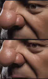 man with double tongue has two photos of his nose