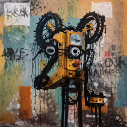 the robotic assembly with gears has drawn on it