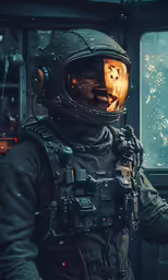 an astronaut with the open mouth and helmet