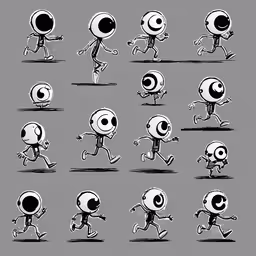 various cartoon aliens with different expressions,some different cartoon characters are in black and white
