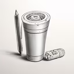 a pencil drawing of a cup with a hole in it