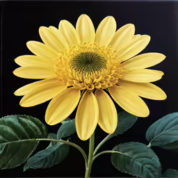 the yellow flower has been painted on with some green leaves