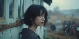 the girl is staring into an open window