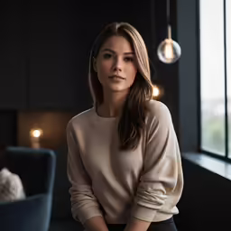 a beautiful woman posing with her hands on her knees