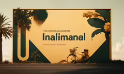 the image is a billboard with a bicycle and flowers on it