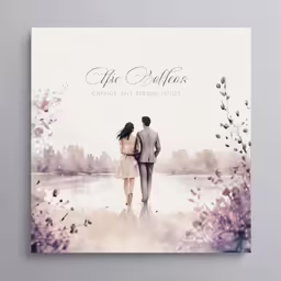 a photo of a couple looking at each other on the cover of their wedding card