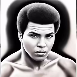 a black and white image of a man with an afro