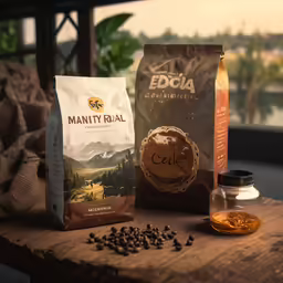 some coffee beans and coffee on a table