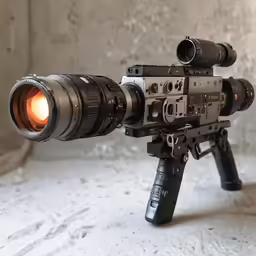 a rifle that is light up, on a table