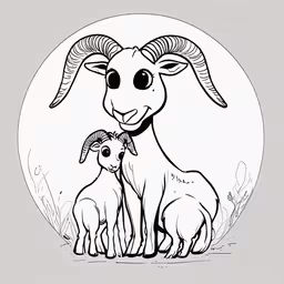 an adult goat is holding a baby animal,the goat and the baby are looking at each other