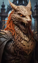 a statue of a creature with red hair