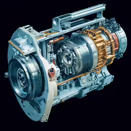 an engine and parts on a black background
