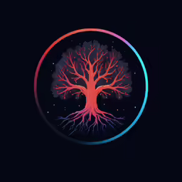 a tree with roots sitting in a circle on top of a black surface