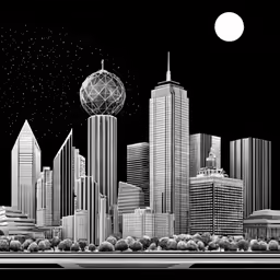a city with the moon in the background