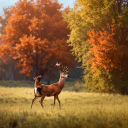 two brown and white deer in field near trees,two deers in the wild during autumn time