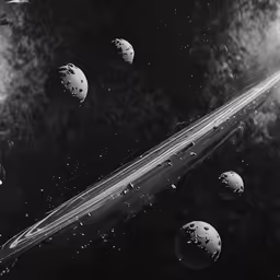 planets in the sky are shown with one of them spinning
