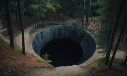 an outdoor tunnel with a small pathway going out of it