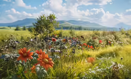 there is a field with many orange flowers