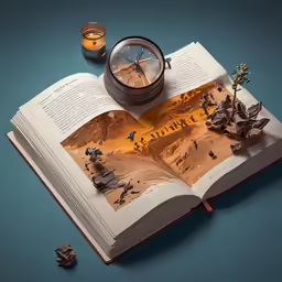 an open book that has various pieces of art on it