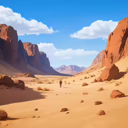 the desert scene is clear and bright and has no people
