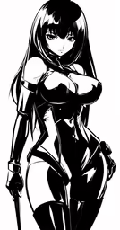 an anime woman with a long tail and black and white hair