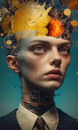 a woman with many flowers in her head