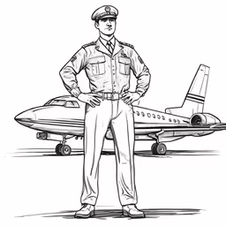 a coloring page that has an airport worker and plane