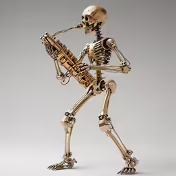 the skeleton is holding up a gun
