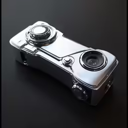 a small camera is shown on a dark surface
