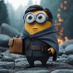 a cartoon character is standing on some rocks