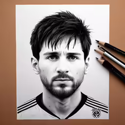 a drawing of a male with a beard and a striped shirt
