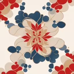 a white background with red, blue, and grey flowers