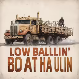 a poster with a large truck on it and a man in the back