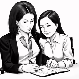 an illustration of two people looking at a tablet computer