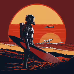 an airplane flies over a man in a wet suit carrying a surfboard,the silhouette of a man holding a surfboard looking over a beach at an airplane