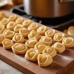pasta are shaped into heart shapes on a cutting board