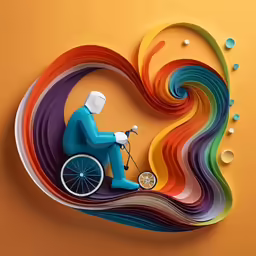 3d illustration with paper cut art with person riding a bicycle