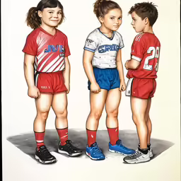 three girls wearing different soccer uniforms standing together