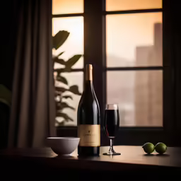the wine bottle and glass of wine are ready for a couple