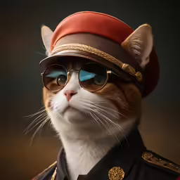 a cat in a hat, sunglasses and a suit