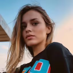 a beautiful woman posing for the camera while wearing a t - shirt