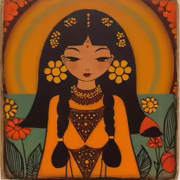 a painting on tile depicting a woman and flowers